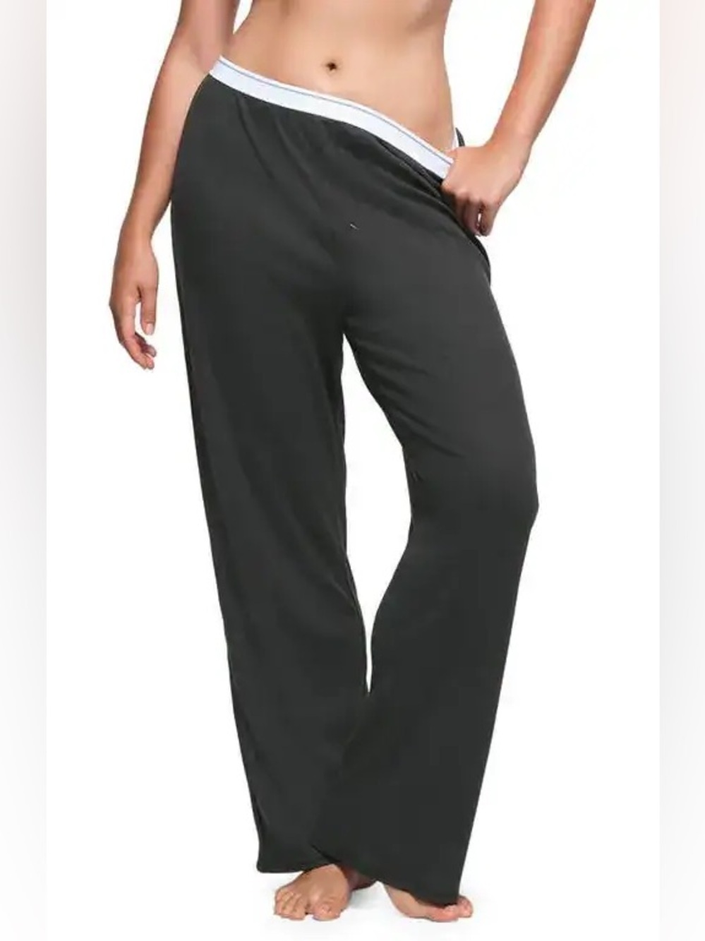 NWT Skims cotton rib relaxed pants black grey tone comfy breathable 30.5” XL